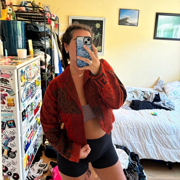 Vintage French Cropped Patchwork Red Jacket - Picture 3 of 8